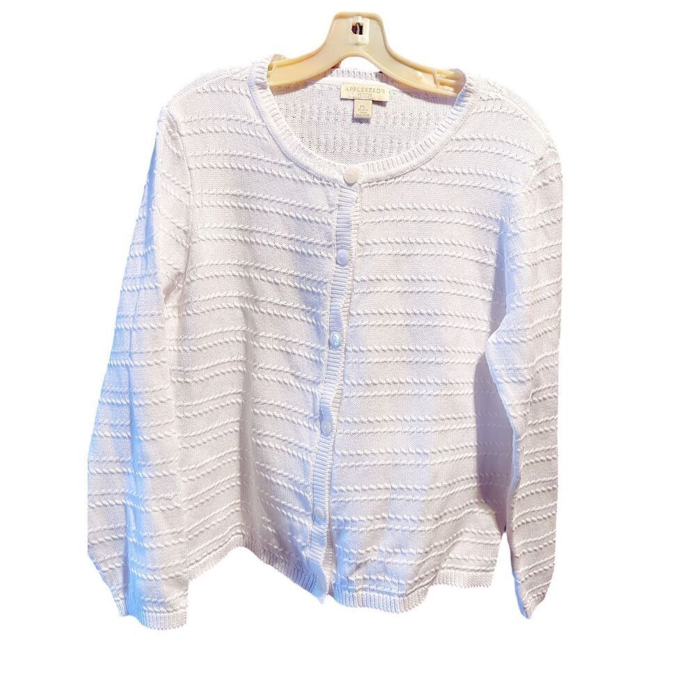 Appleseed’s petites size PL white cable knit cardigan